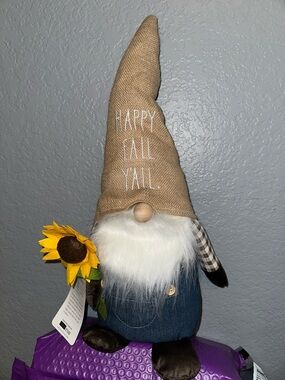 Rae Dunn Happy Fall Y'all Gnome with Sunflower - Neutral Burlap Hat